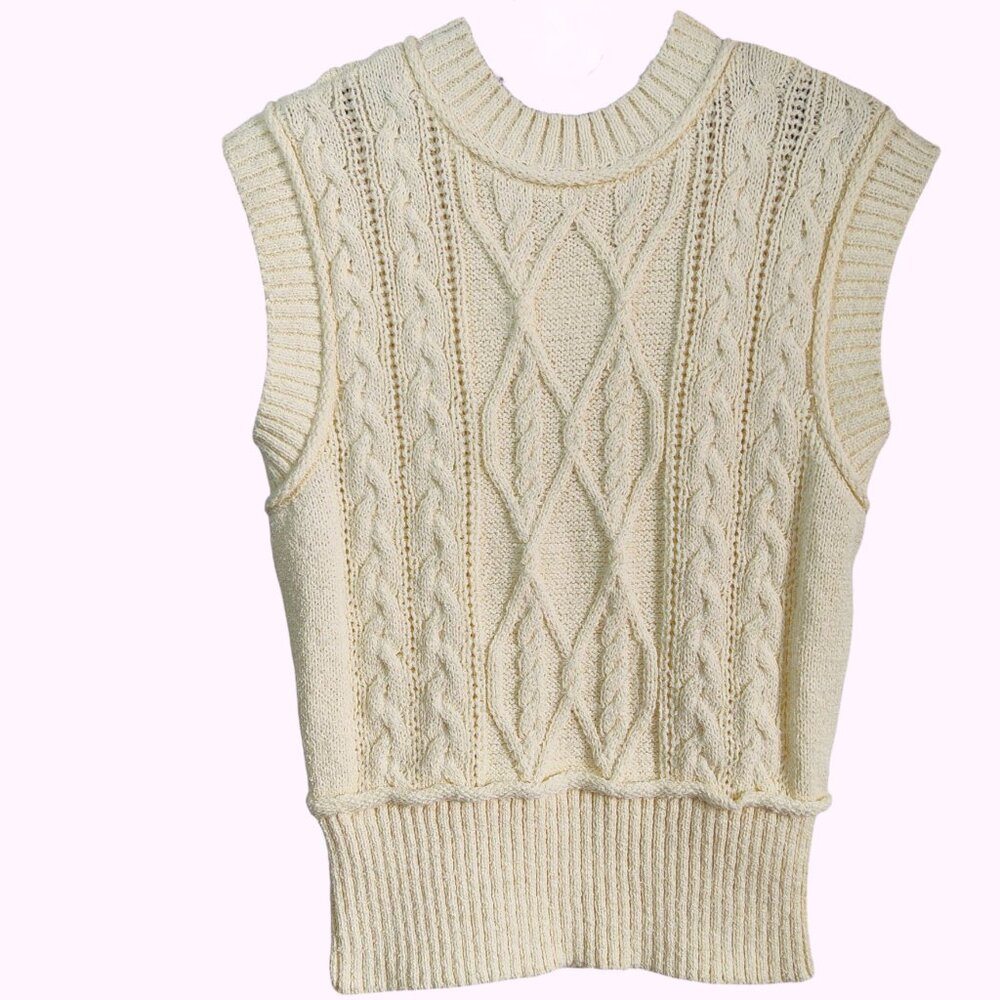 Sugarlips Loreli Coastal Butter Mom Chunky Cable Stretch Knit Sweater Vest Top S